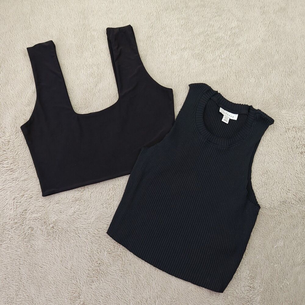 Topshop PrettyLittleThing Bundle Women's 8 Black Ribbed Top Square Neck Bralette